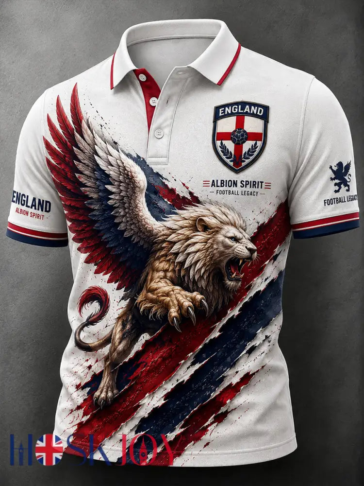 Retro England Football Fan Art Print Casual Jersey - A / S