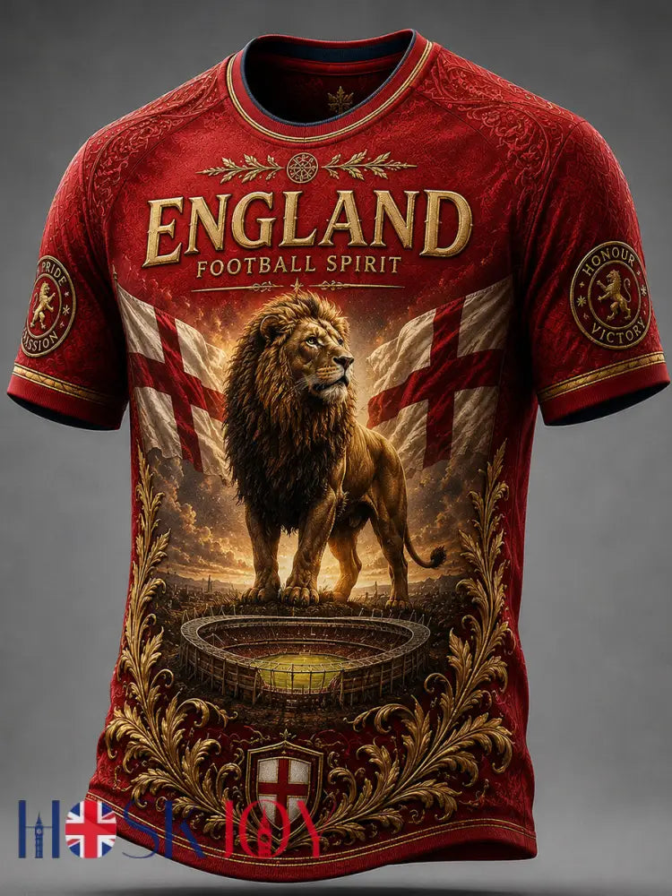 Retro England Football Fan Art Print Casual Jersey - A / S