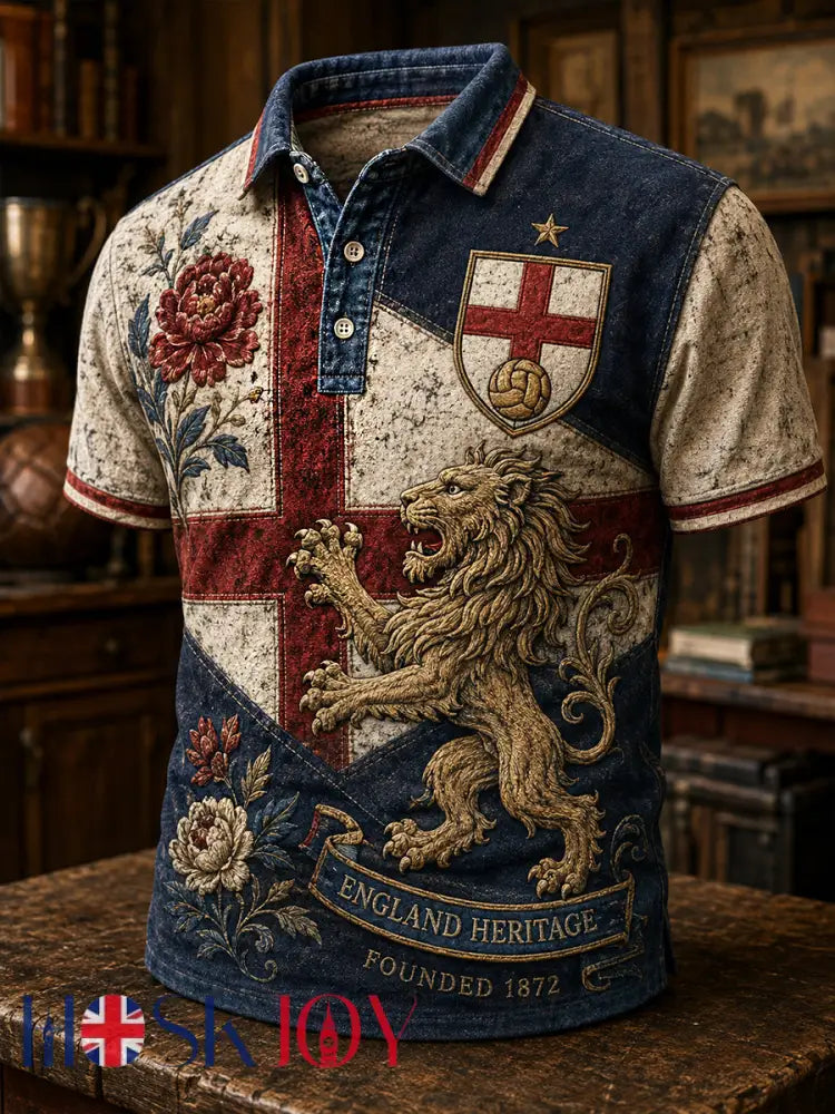 Retro England Football Fan Art Print Casual Jersey - A / S