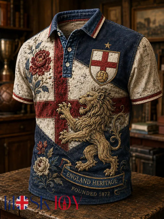 Retro England Football Fan Art Print Casual Jersey - A / S