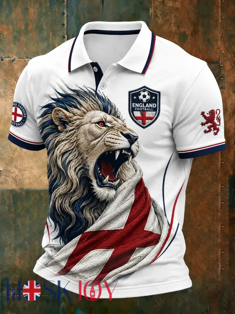 Retro England Football Fan Art Print Casual Jersey - A / S