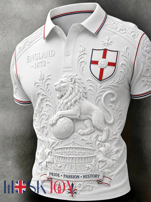 Retro England Football Fan Art Print Casual Jersey - A / S