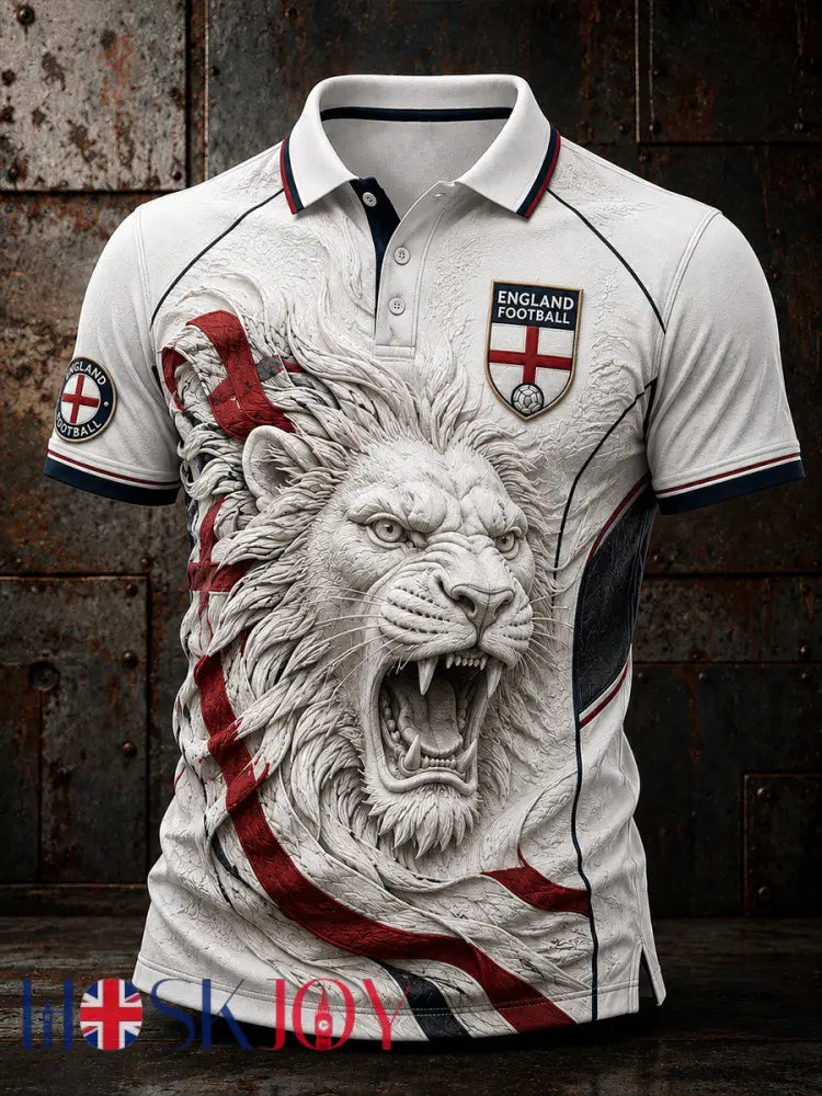 Retro England Football Fan Art Print Casual Jersey - A / S