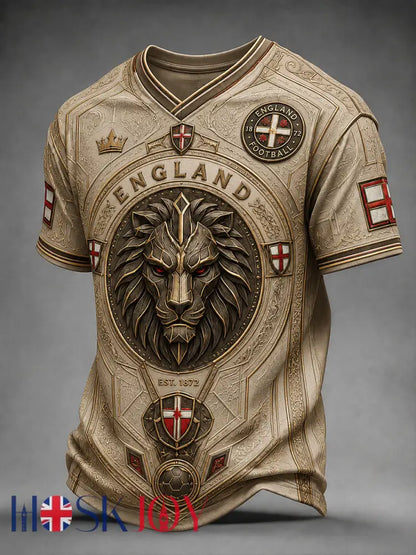 Retro England Football Fan Art Print Casual Jersey - C / S