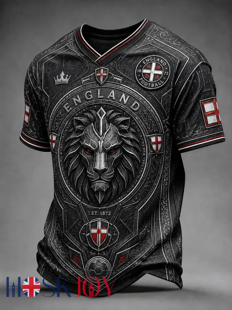 Retro England Football Fan Art Print Casual Jersey - D / S