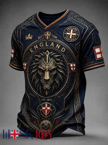 Retro England Football Fan Art Print Casual Jersey - F / S