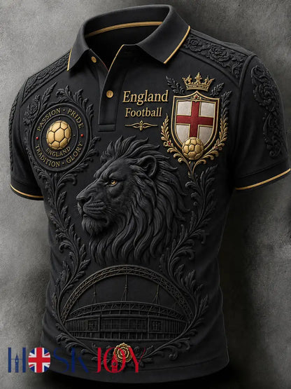 Retro England Football Fan Art Print Casual Jersey - F / S