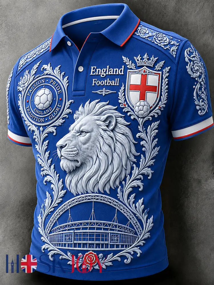 Retro England Football Fan Art Print Casual Jersey - G / S