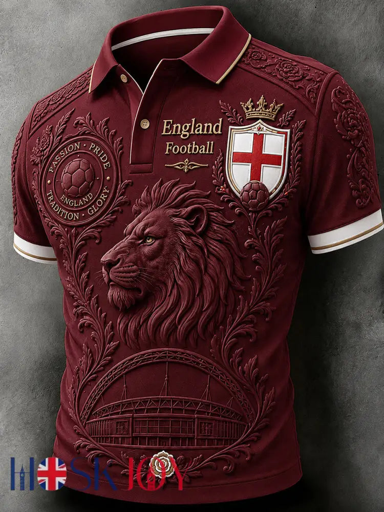 Retro England Football Fan Art Print Casual Jersey - H / S