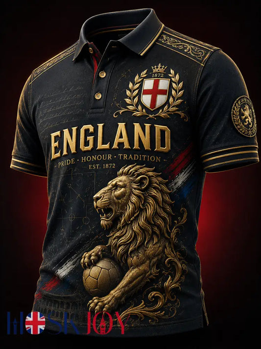 Retro England Football Fan Art Print Casual Polo Shirt - A / S