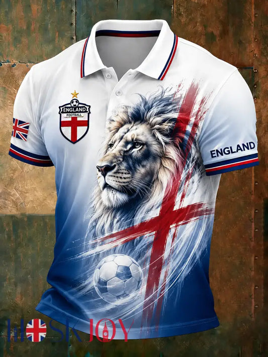 Retro England Football Fan Art Print Casual Polo Shirt - A / S