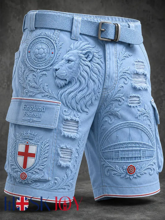 Retro England Football Fan Art Print Casual Shorts - A / S