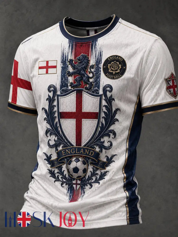 Retro England Football Fan Art Print Casual T-Shirt - A / S