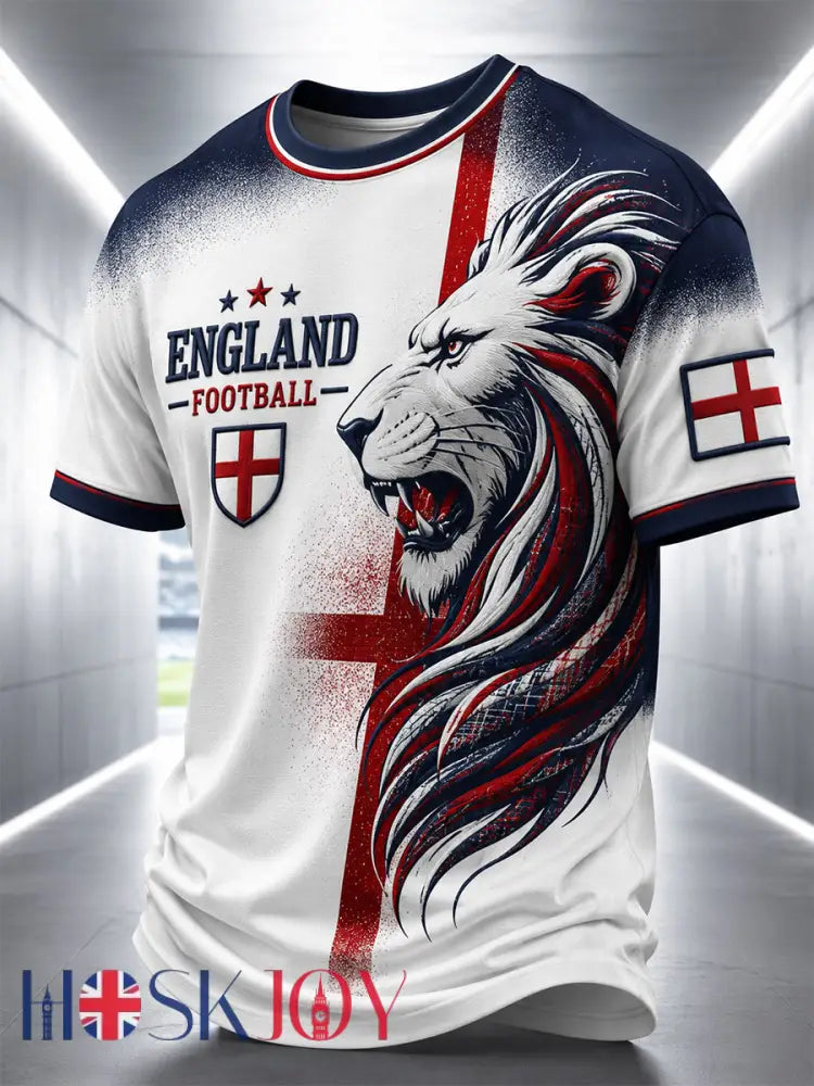 Retro England Football Fan Art Print Casual T-Shirt - A / S