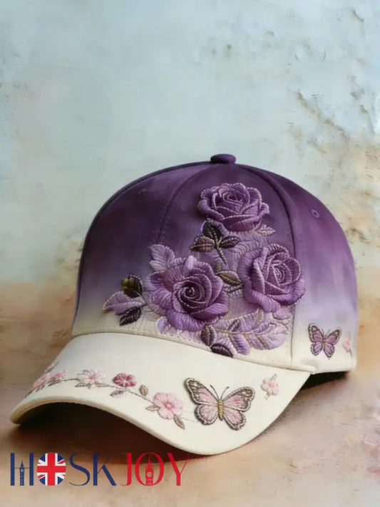 Retro Purple Floral Print Casual Hat - A / ONE