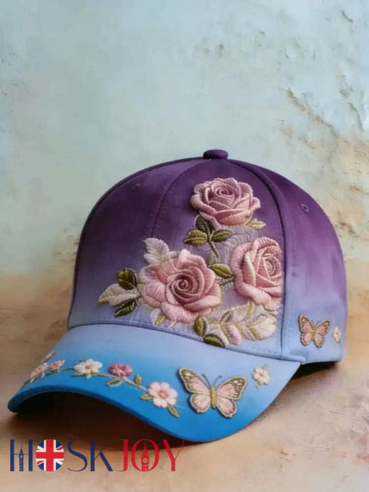 Retro Purple Floral Print Casual Hat - B / ONE