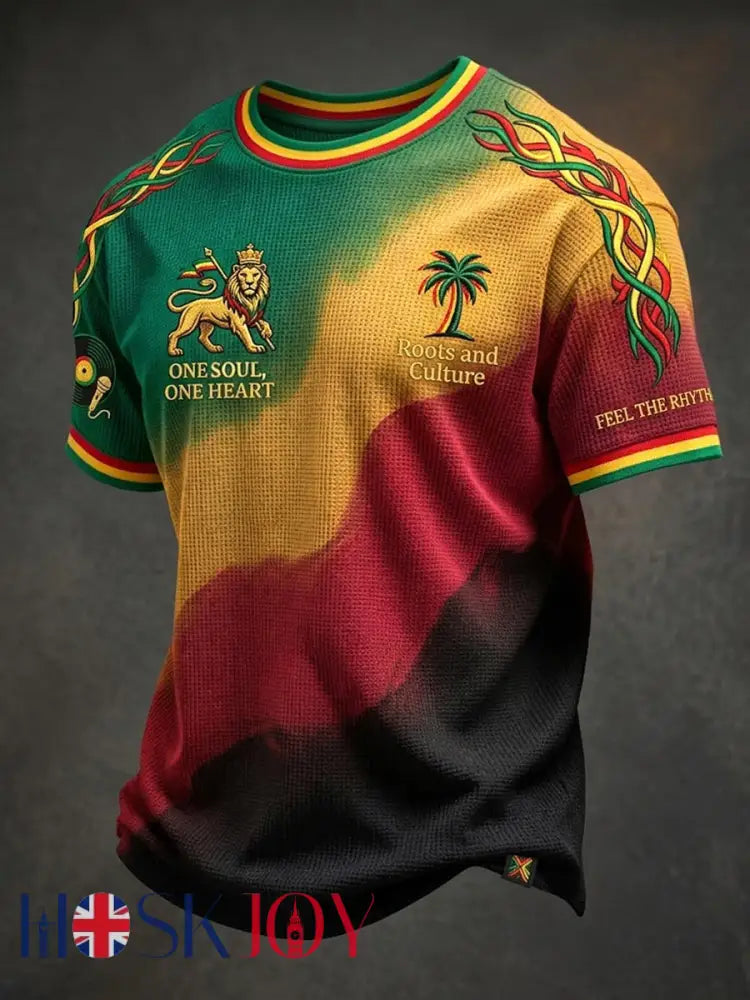 Retro Reggae Gradient Art Casual Waffle-Weave T-Shirt - As picture / S