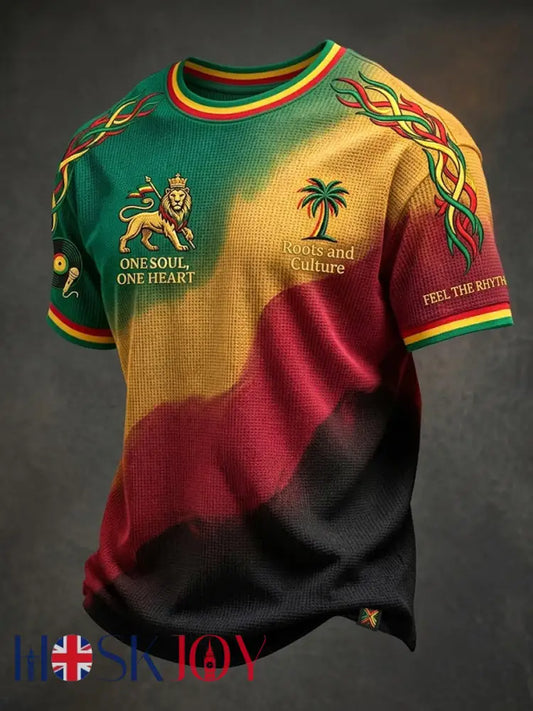 Retro Reggae Gradient Art Casual Waffle-Weave T-Shirt - As picture / S