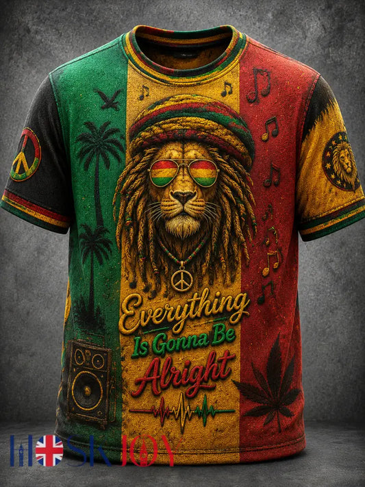 Retro Reggae Music Fan Lion-Striped T-Shirt - As picture / S