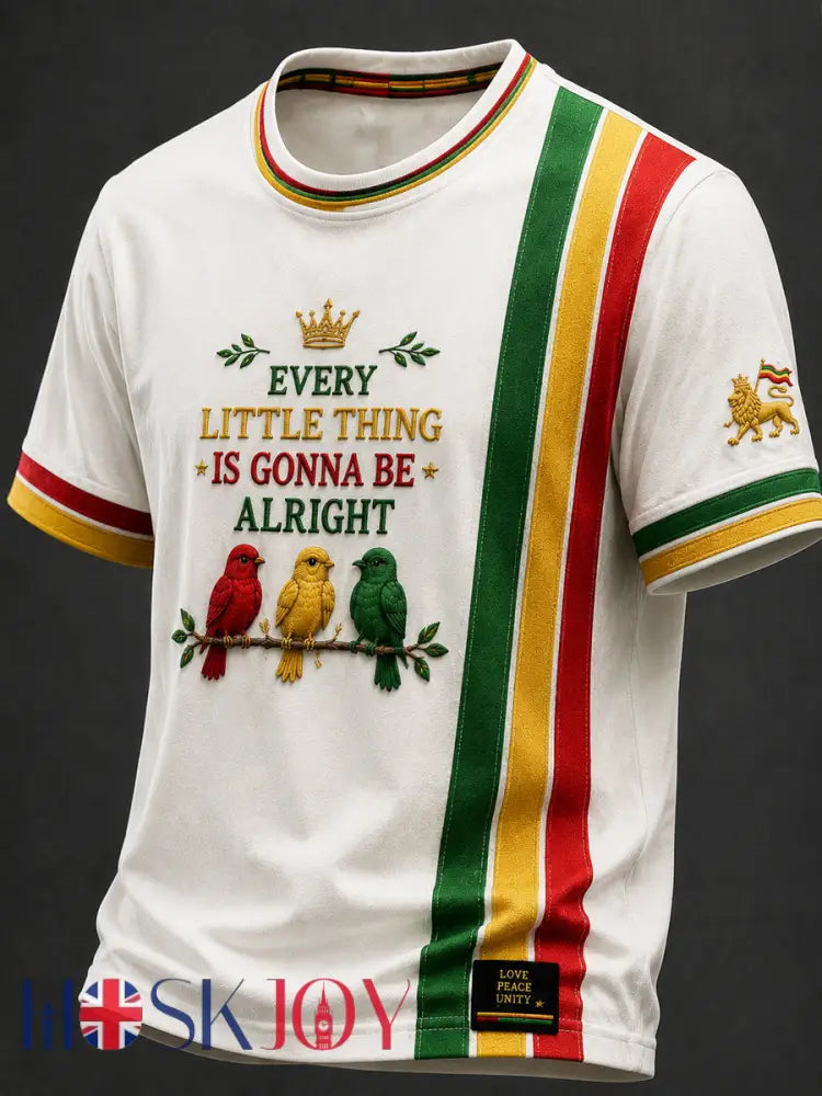 Retro Reggae-Themed Striped Casual T-Shirt - As picture / S