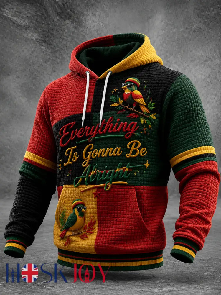 Retro Reggae-Themed Waffle-Knit Patchwork Hoodie for Music Lovers - As picture / S
