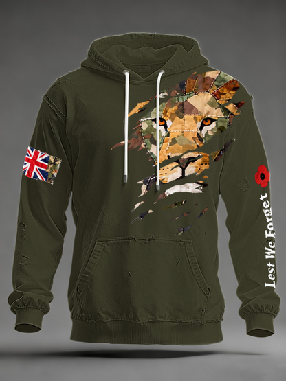 Men's British Lion Lest We Forget Oversized Drop-Shoulder Hoodie with Pockets