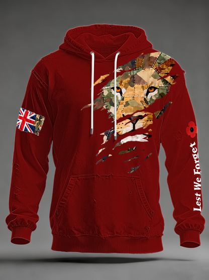 Men's British Lion Lest We Forget Oversized Drop-Shoulder Hoodie with Pockets