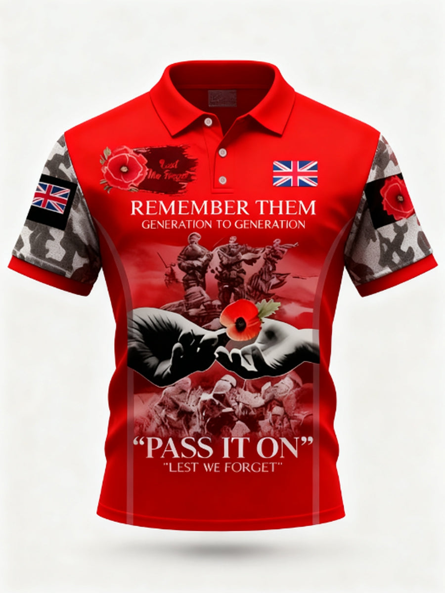 Men's 1th November Remembrance Day LEST WE'S FORGET Poppy Remembrance polo shirt