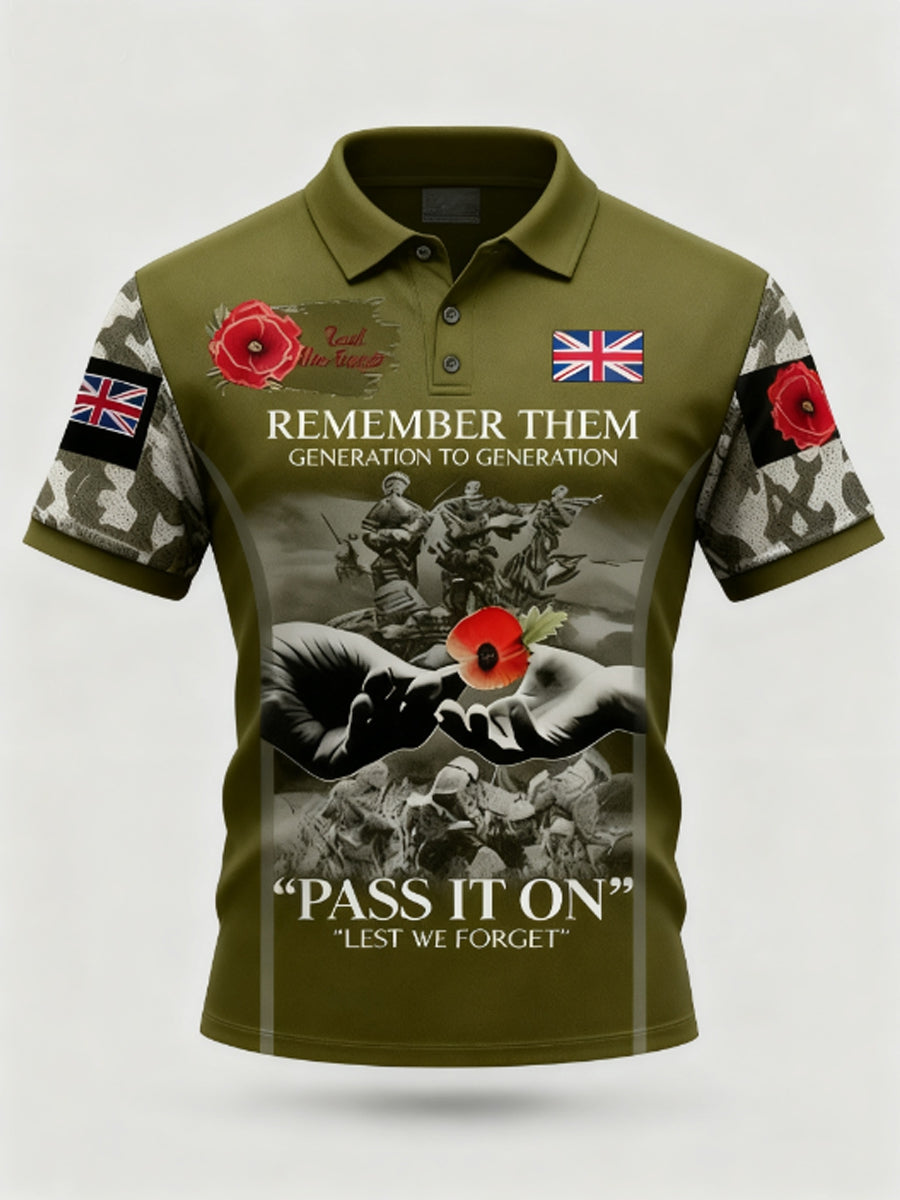 Men's 1th November Remembrance Day LEST WE'S FORGET Poppy Remembrance polo shirt