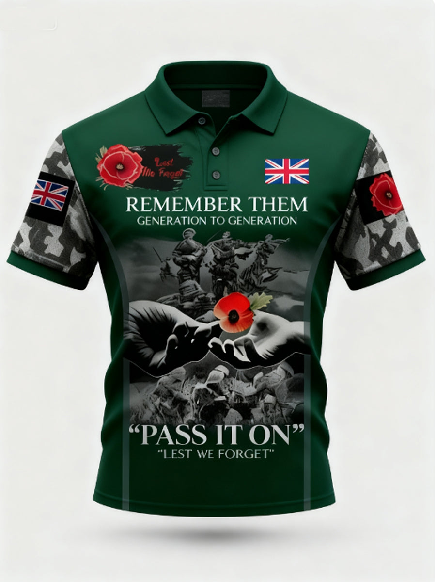 Men's 1th November Remembrance Day LEST WE'S FORGET Poppy Remembrance polo shirt