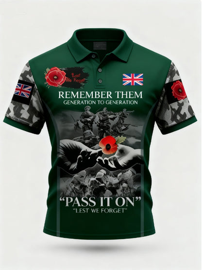 Men's 1th November Remembrance Day LEST WE'S FORGET Poppy Remembrance polo shirt