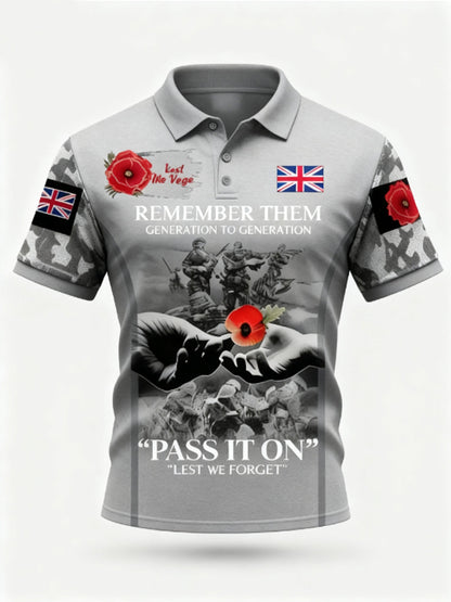 Men's 1th November Remembrance Day LEST WE'S FORGET Poppy Remembrance polo shirt