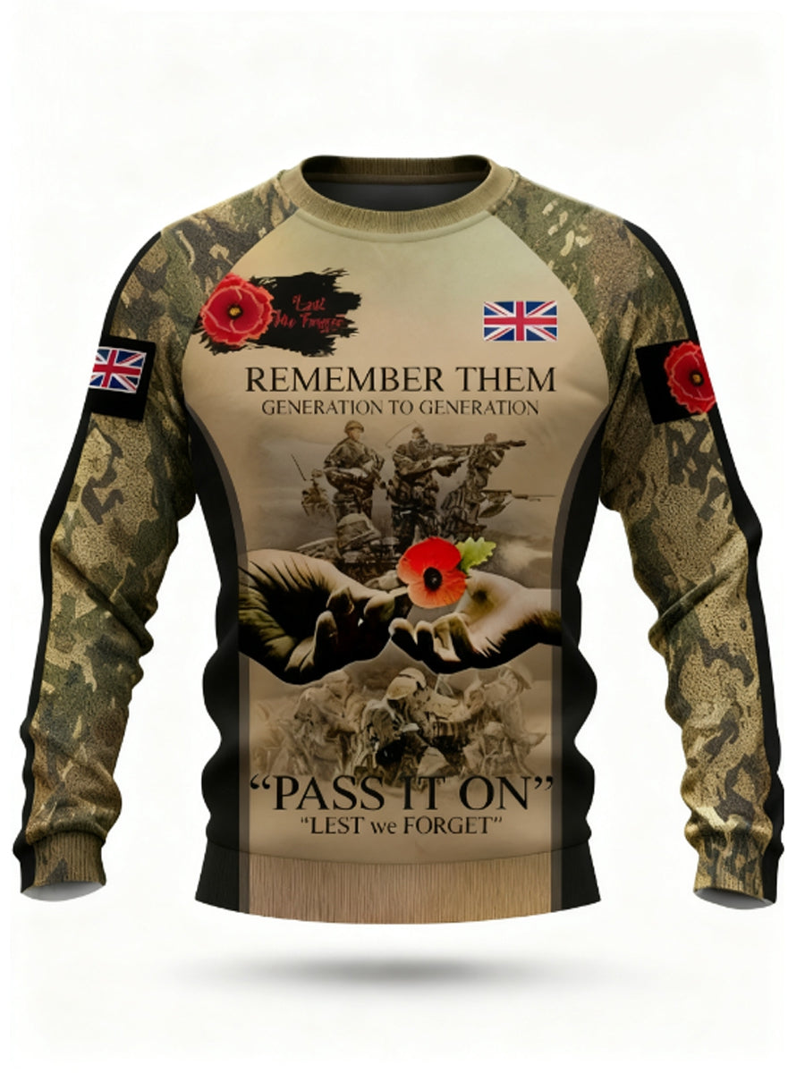 Men's 11th November Remembrance Day LEST WE'S FORGET Poppy Remembrance Crew Neck Sweatshirt