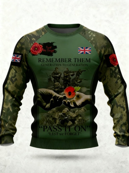 Men's 11th November Remembrance Day LEST WE'S FORGET Poppy Remembrance Crew Neck Sweatshirt