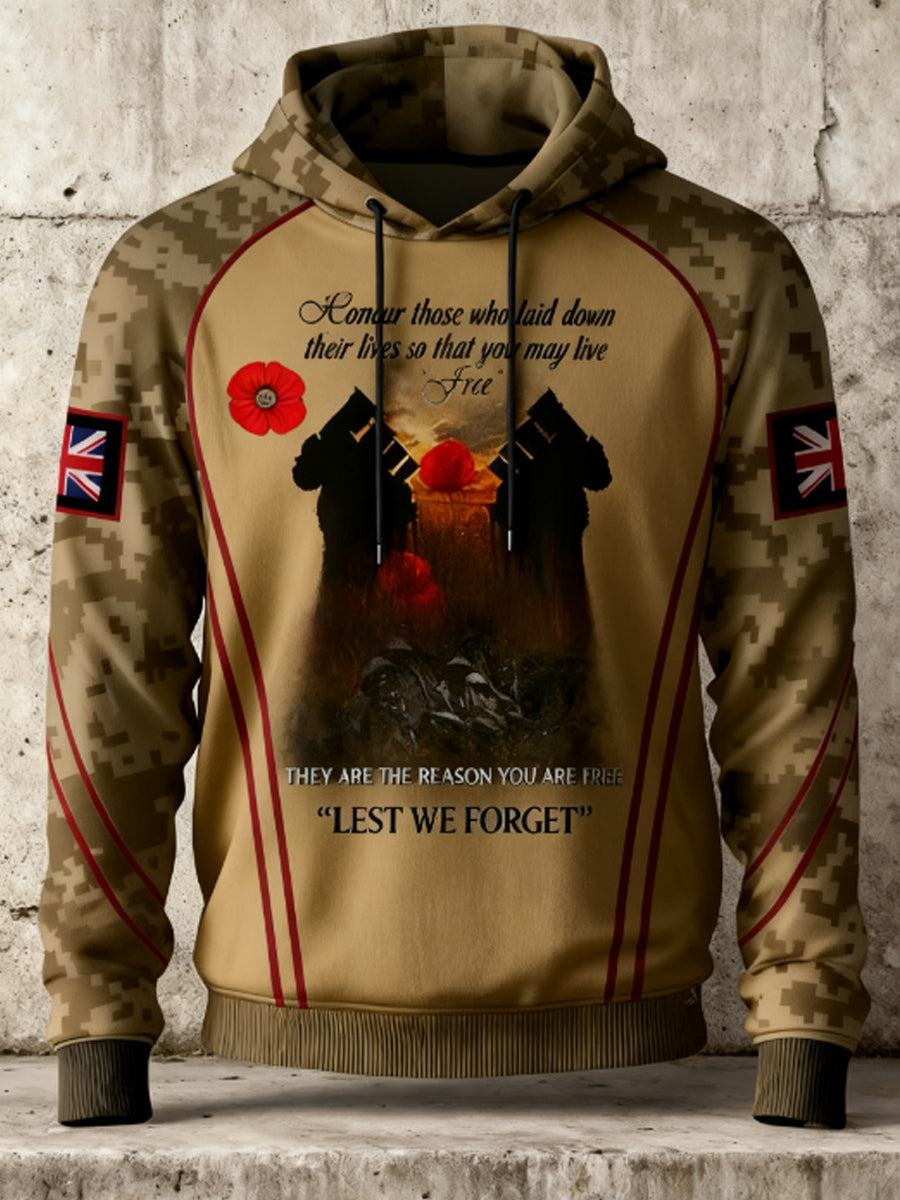 Men's 11th November Remembrance Day LEST WE'S FORGET Poppy Remembrance Hoodie