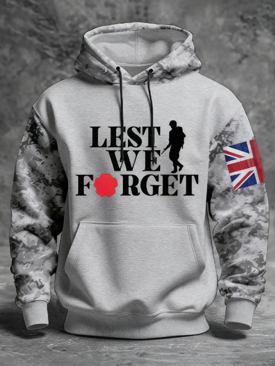 Men's 11th November Remembrance Day LEST WE'S FORGET Poppy Remembrance Hoodie