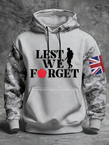 Men's 11th November Remembrance Day LEST WE'S FORGET Poppy Remembrance Hoodie