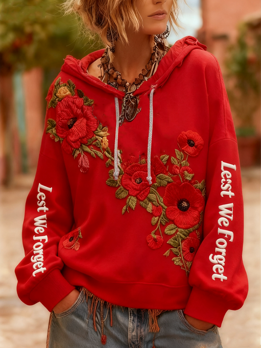 Women's poppy flower Lest We Forget Drawstring Hoodie