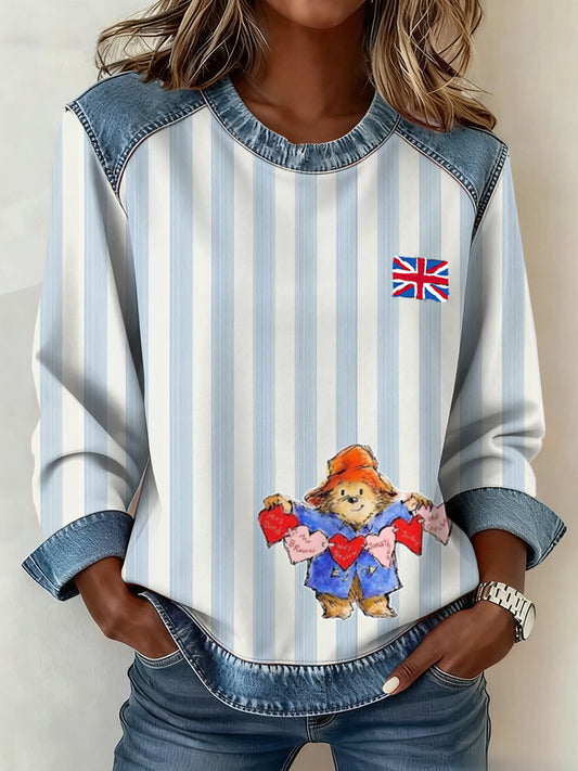 Women's British Style Pattern Patchwork Art Sweatshirt