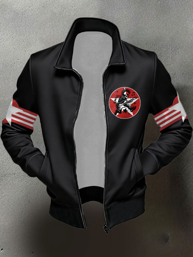 Men's UK Punk Music Lover Printed Coat