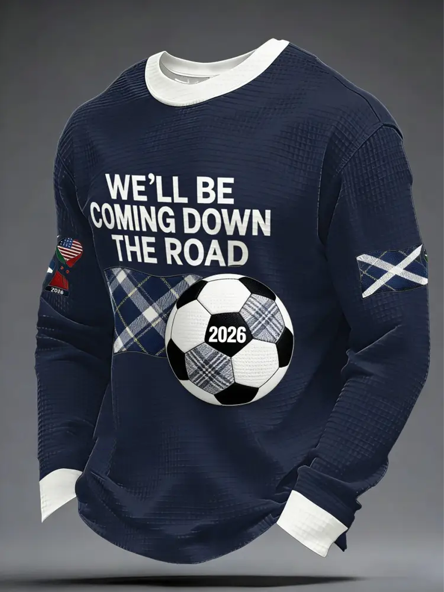 Men's UK Football Lover Scotland We'll Be Coming 2026 Printed Waffle Sweatshirt
