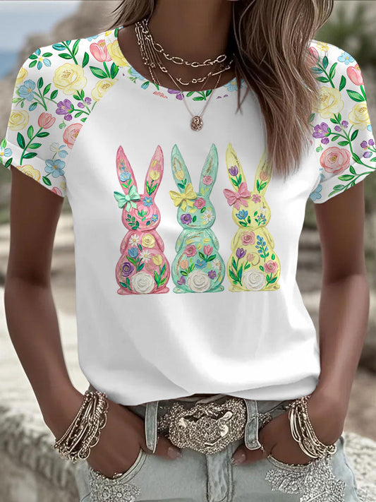 Women's Rabbit Art Print Casual T-Shirt
