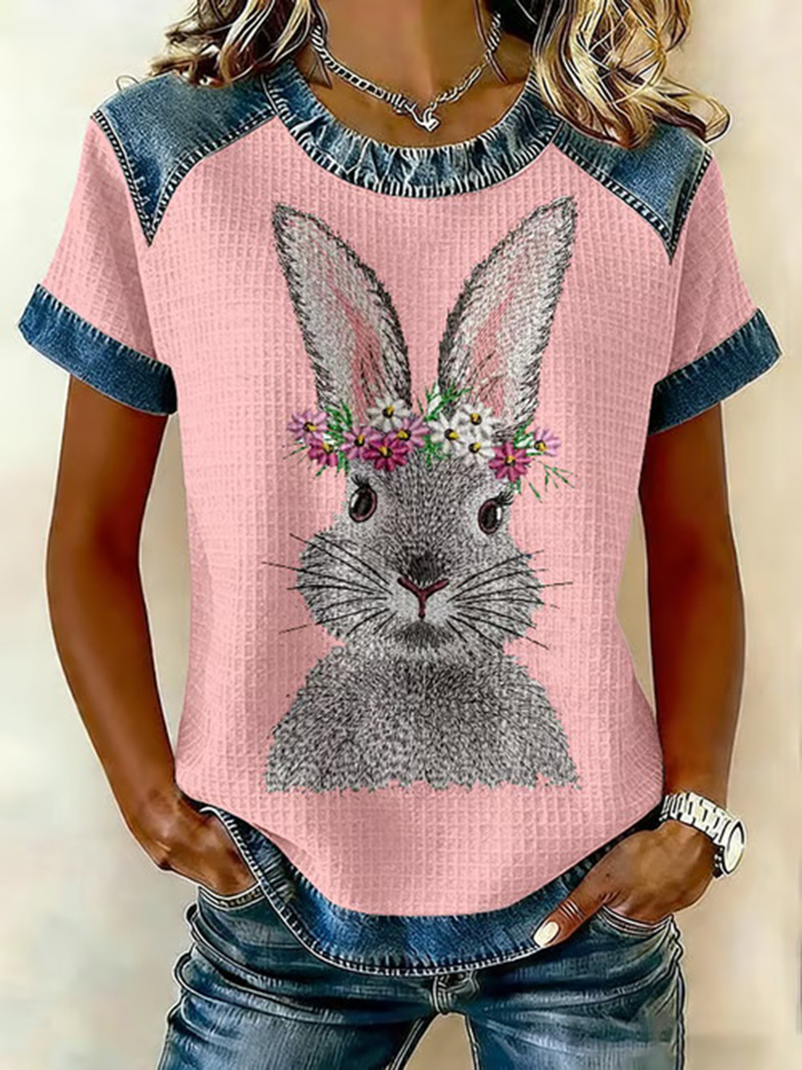 Women's Cute Rabbit Print Casual T-Shirt
