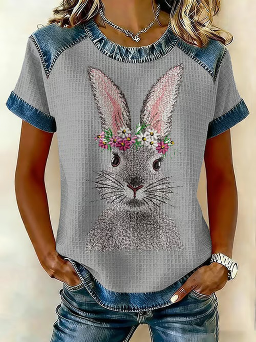Women's Cute Rabbit Print Casual T-Shirt