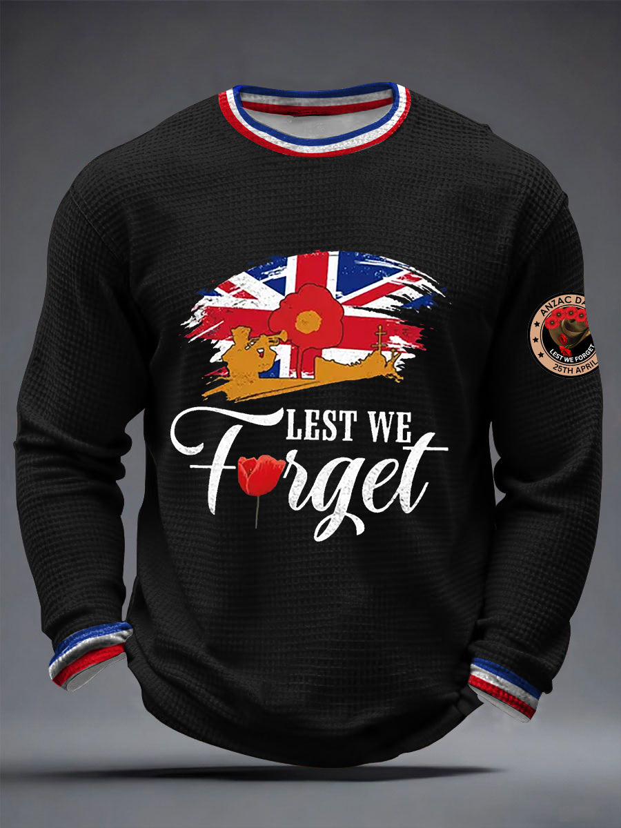 Men's Australia Anzac Day Lest We Forget Waffle Long Sleeve T-Shirt