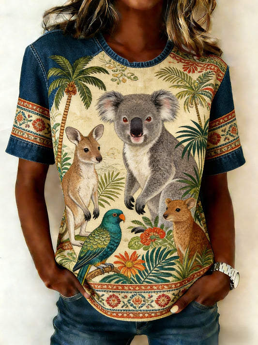 Women's   Retro Australian Flag Badge Koala  Short-Sleeve T-Shirt