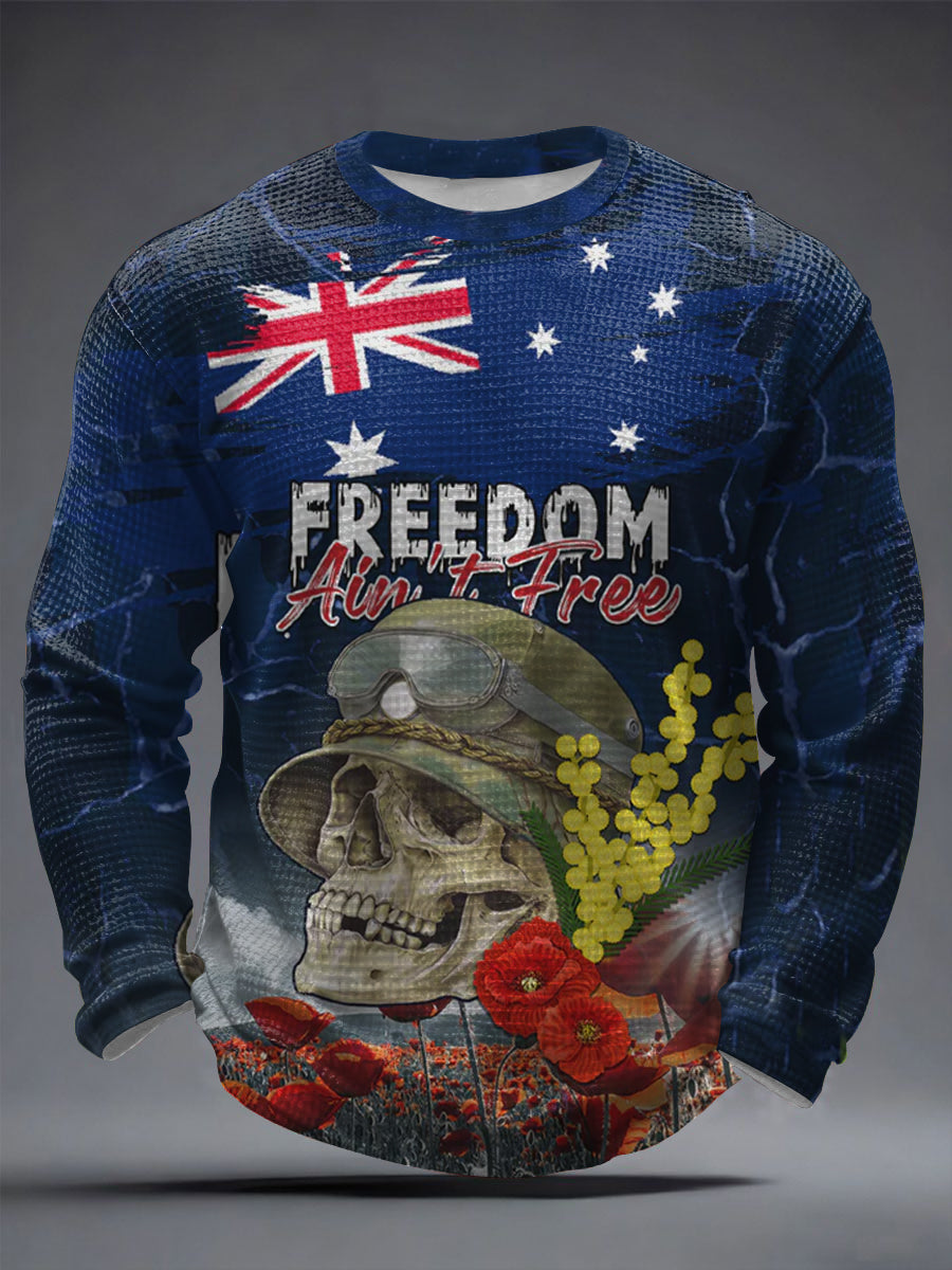 Men's Australia Anzac Day Lest We Forget Waffle Long Sleeve T-Shirt