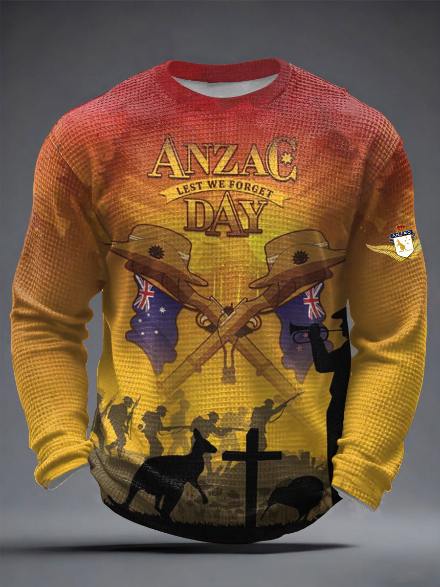 Men's Australia Anzac Day Lest We Forget Waffle Long Sleeve T-Shirt
