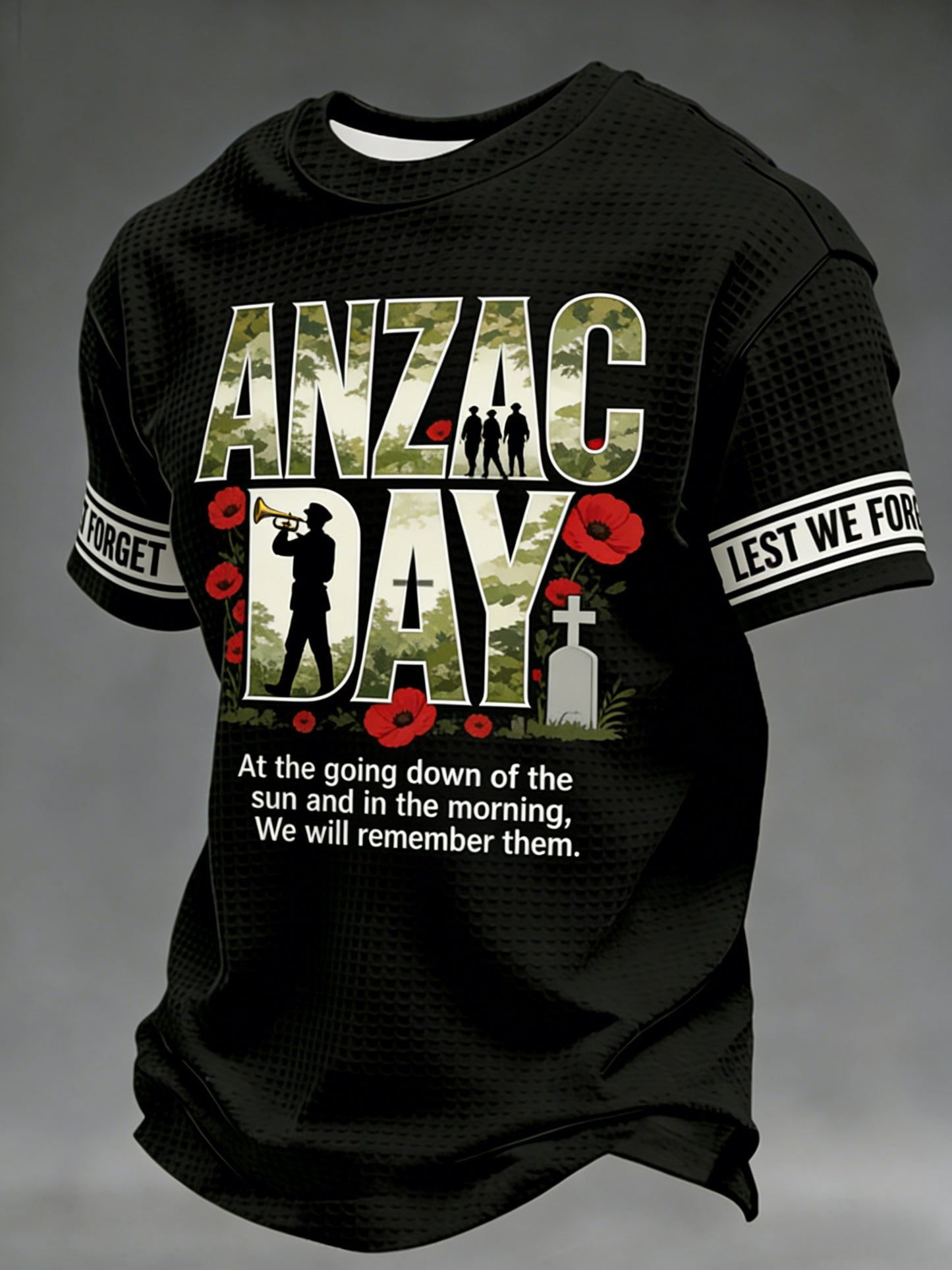 Men's  Australia Anzac Day Lest We Forget  Short-Sleeve Waffle T-Shirt