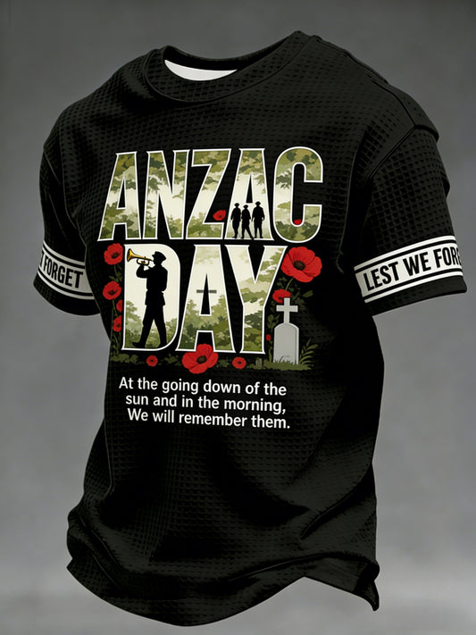 Men's  Australia Anzac Day Lest We Forget  Short-Sleeve Waffle T-Shirt